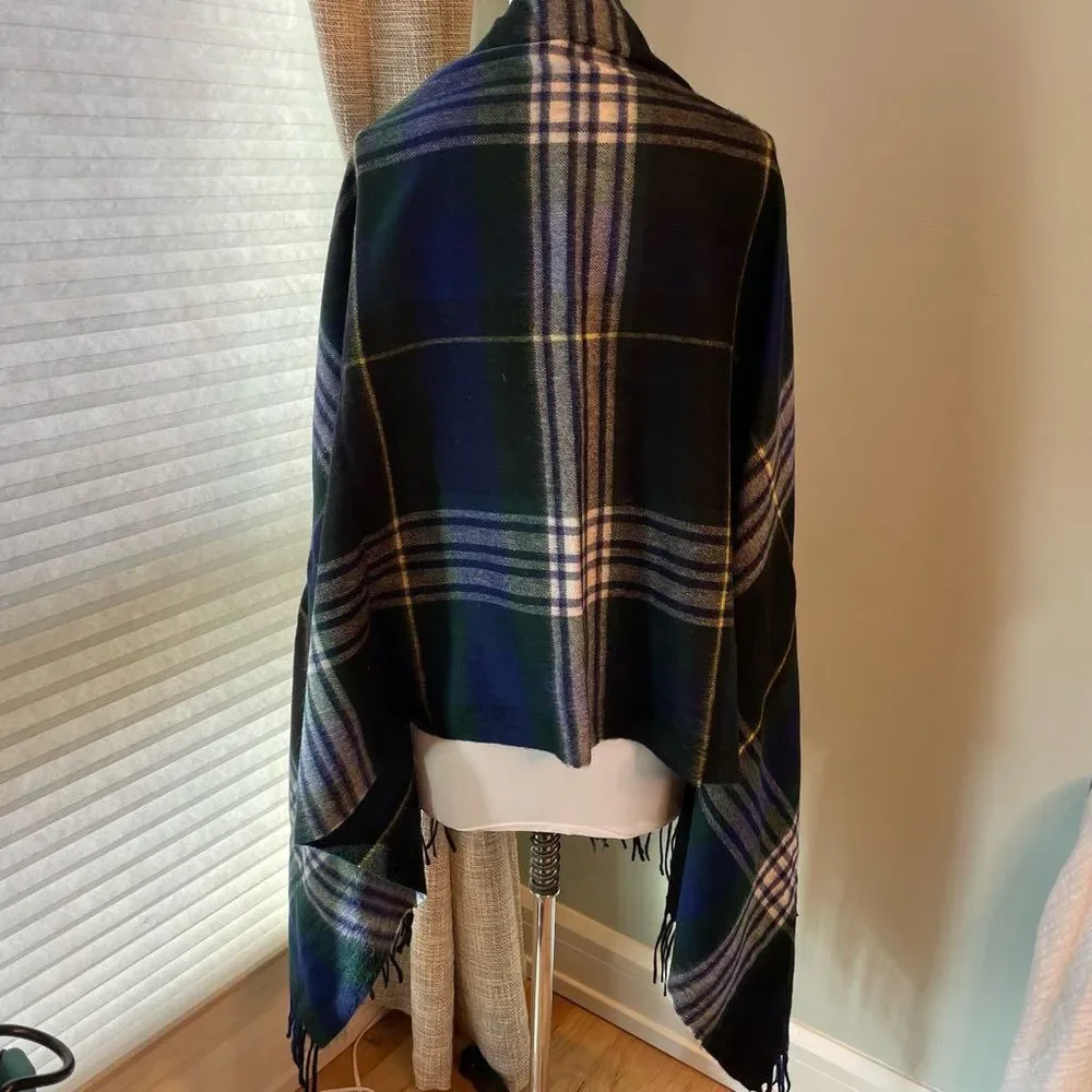 J. Crew Navy Forest Green Tartan Plaid Cape Scarf Retired Print Gift Holiday Chr - Picture 3 of 8